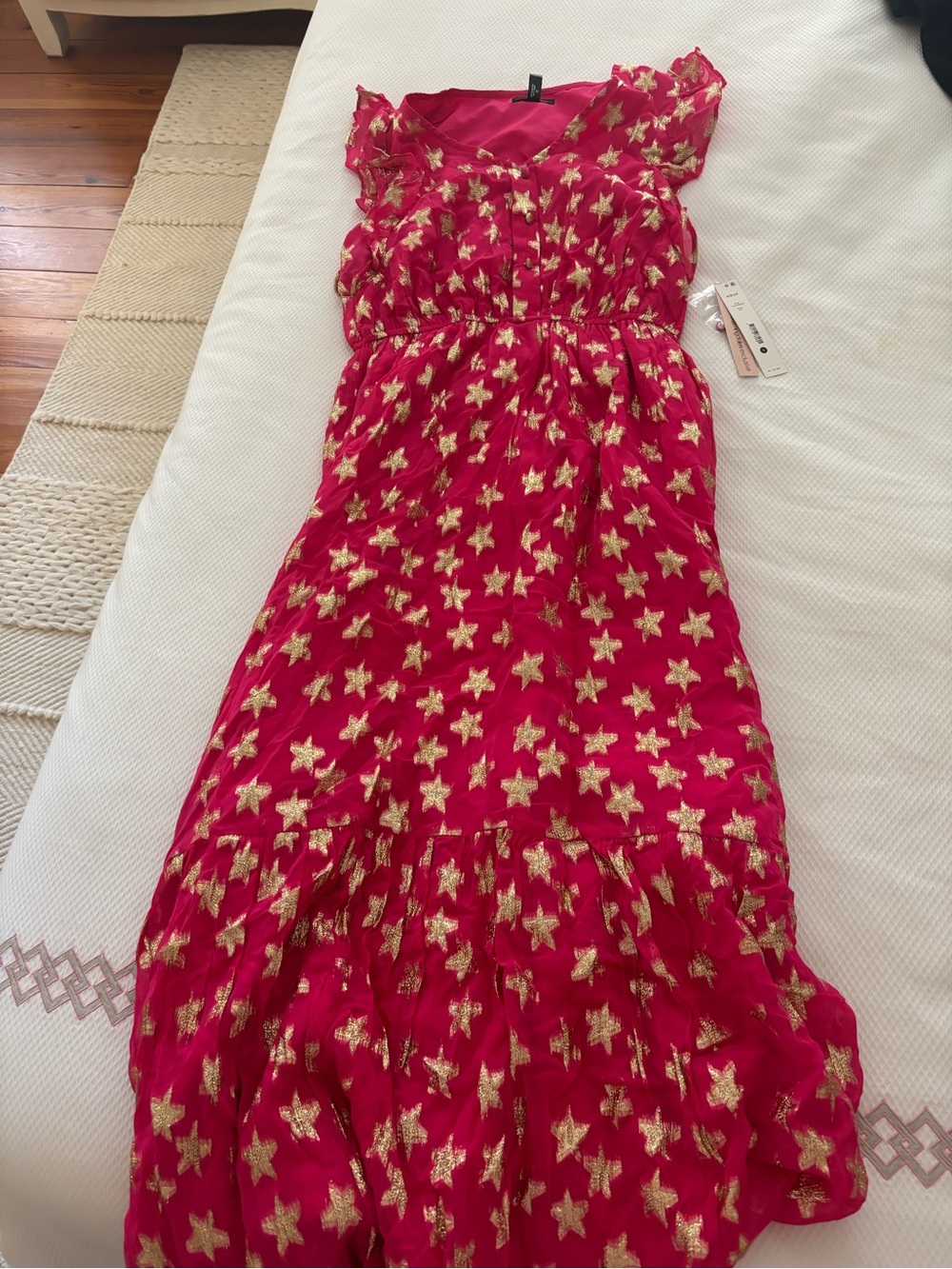 Aqua Red Dress with Gold Star Print